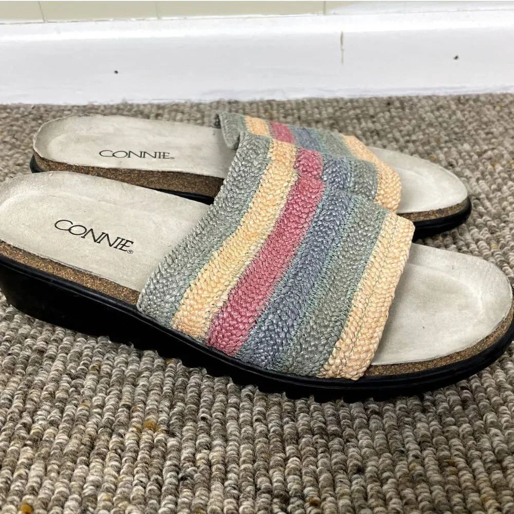 Connie Wedge Slide Sandal Size 11M Natural Pastel Colors Multicolor Top